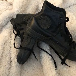 Black high top leather converse